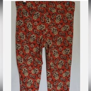 Torrid Womens Size 1 Leggings Stretch Sugar Skulls Day of the Dead Print Rust